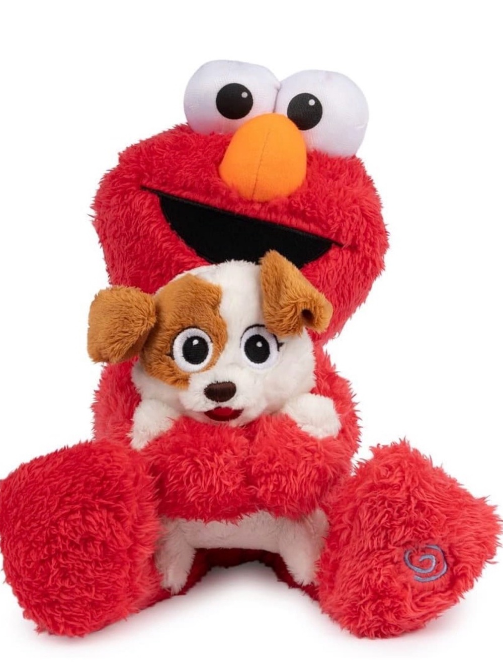 Gund Red Elmo-Style Plush Holding Brown & White Puppy